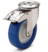 Колеса поворотные с тормозом полиамид/синий полиуретан, Ф80..250 мм, 150..700 кг, кронштейн с отверстием