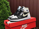Жіночі кросівки Nike Air Jordan 1 Retro High OG шкіряні повсякденні осінні чорні білі бежеві, фото 3