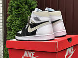 Жіночі кросівки Nike Air Jordan 1 Retro High OG шкіряні повсякденні осінні чорні білі бежеві, фото 4
