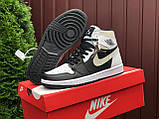 Жіночі кросівки Nike Air Jordan 1 Retro High OG шкіряні повсякденні осінні чорні білі бежеві, фото 5