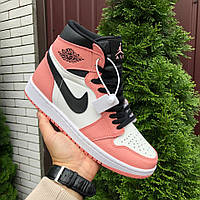 Женские кроссовки Nike Air Jordan 1 Retro High OG кожаные стильные молодежные розовые