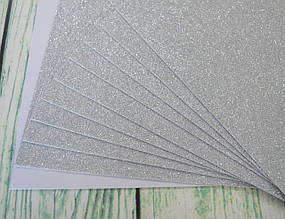 Фоаміран клейовий з глітером лист 2мм (24х24см), колір - блискучий сріблястий