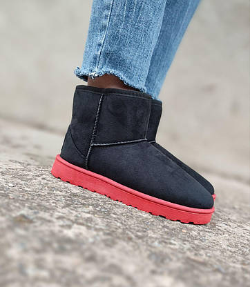 36 р Чорні уги Еко ЗАМША на червоній підошві низькі без написів Ugg Black/Red жіночі зима 36-41, фото 3