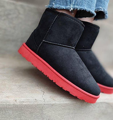 36 р Чорні уги Еко ЗАМША на червоній підошві низькі без написів Ugg Black/Red жіночі зима 36-41, фото 5
