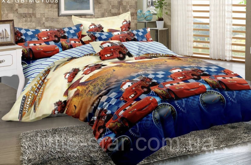 Комплект дитячої постільного полуторної білизни Тачки Маквін, бязь Люкс, 100% бавовни, Тет-а-тет