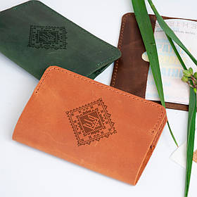 Шкіряна обкладинка на паспорт з патріотичним гравіюванням, Коричневий, 10х15,5см