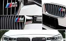 Емблема (логотип) M Power BMW (БМВ) на радіаторні грати Триколірна - Хром (8.3 x 3.2см), фото 5