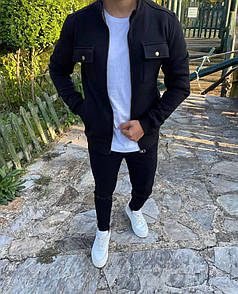 Куртка чоловіча весна-осінь чорна з начісом та накладними кишенями