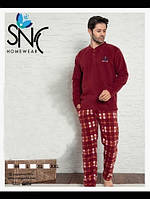 Пижама мужская качественная флисовая бордовая SNC XXL