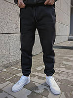 Мужские зимние спортивные штаны на флисе черные с начёсом