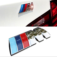 Металлическая эмблема (логотип) M Power BMW (БМВ) на багажник Трехцветная Хром (8.3 x 3.2см)