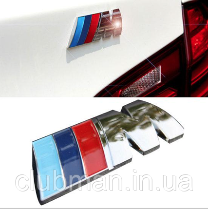 Металева емблема (логотип) M Power BMW (БМВ) на багажник грати Триколірна Хром (8.3 x 3.2см), фото 1