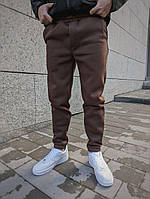 Мужские зимние спортивные штаны на флисе коричневые с начёсом