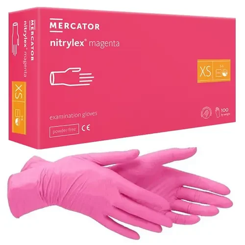 Рукавички нітрилові Nitrylex magenta XS нестерильні неопудрені (50 пар/уп) рожеві