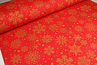 Новорічна тканина, з тефлоном, для штор, скатертин, серветок, Туреччина, Сніжинки на червоному тлі
