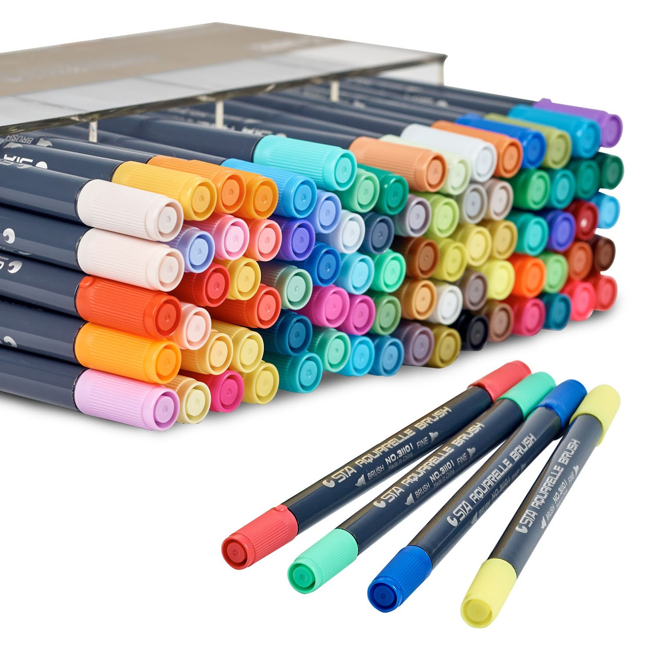 Набор двухсторонних акварельных маркеров STA 80 цветов, Смешивающиеся фломастеры, аквамаркеры, Маркер кисть - фото 6 - id-p1686179853