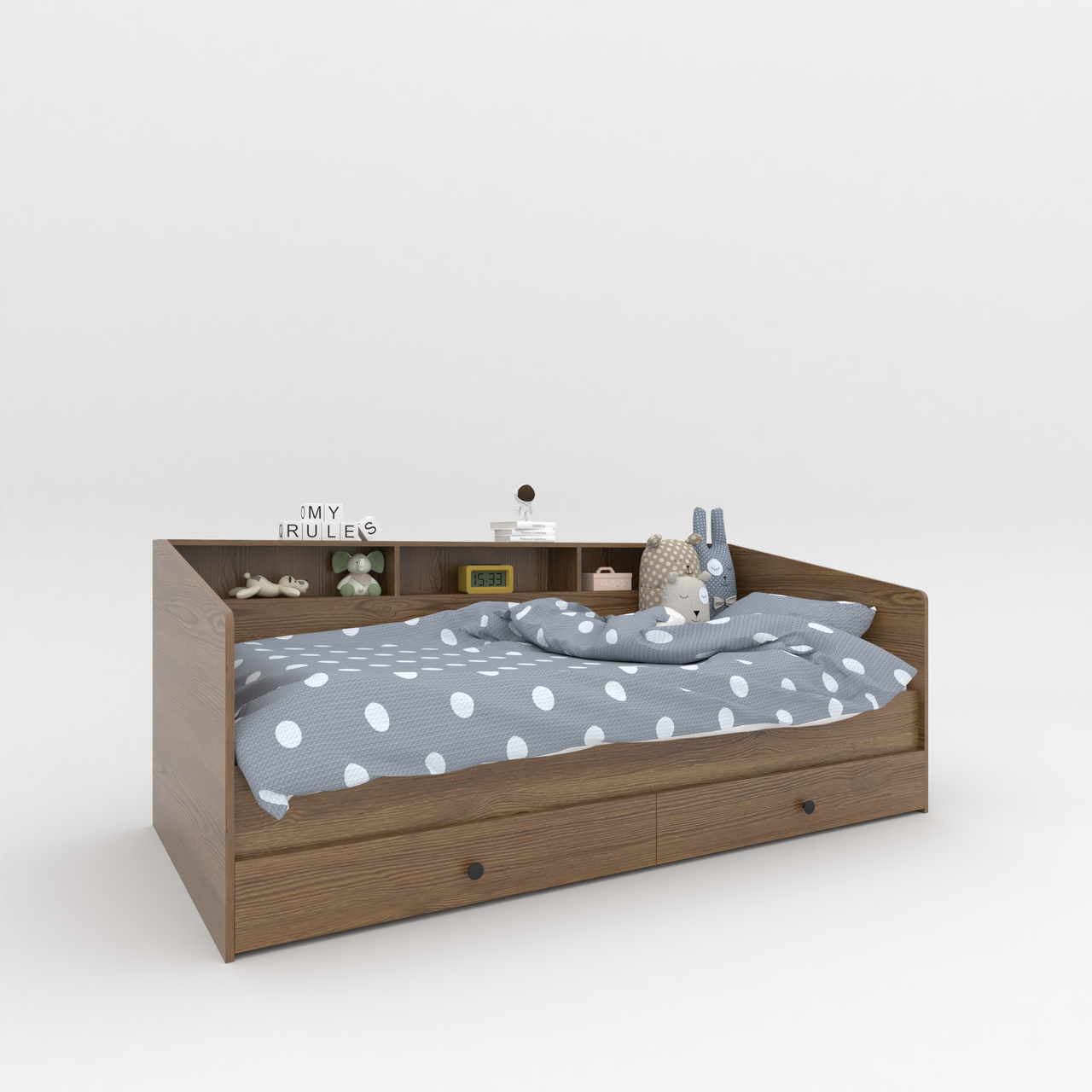 Дитяче ліжко з шухлядами Sleep well дерев'яна основа + ламелі 800х2040х1000 мм  Дуб Родос темний, фото 1