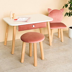 Комплект дитячий столик і стільчик + табуретка - рожевий