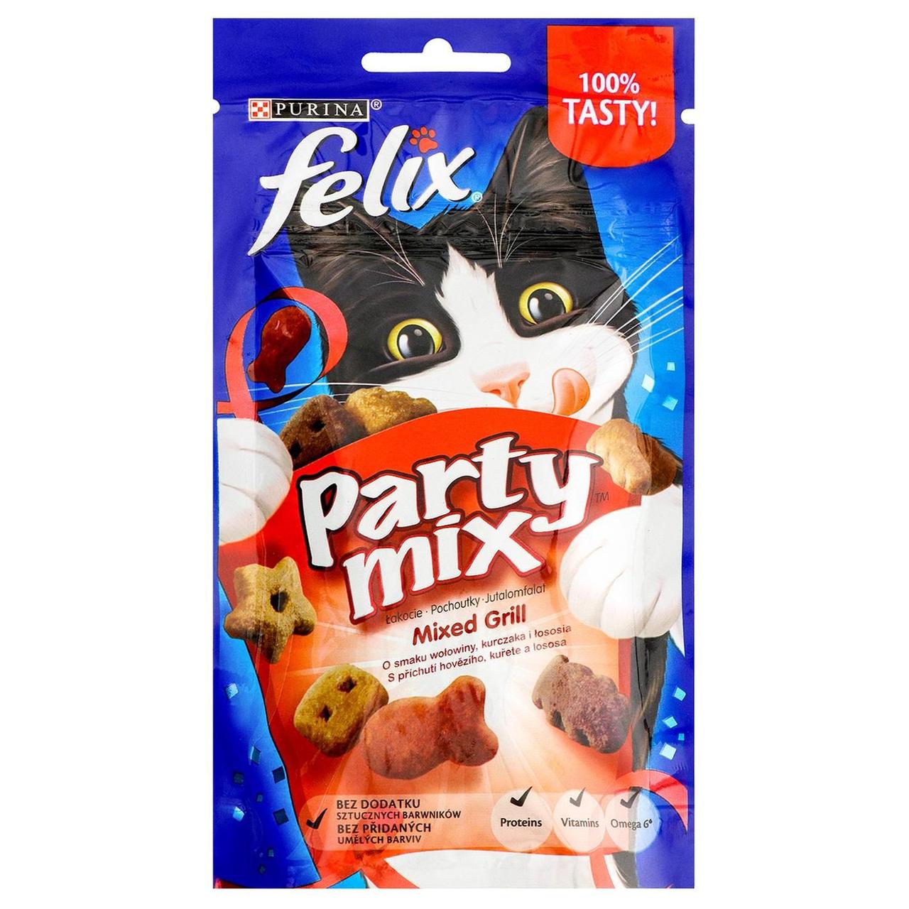 Felix Party Mix Grill Гриль мікс ласощі для кішок зі смаком курки, яловичини та лосося 60 г