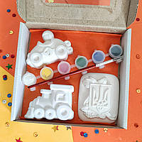 15*15 см. Гипсовые фигурки с красками набор в коробке. Подарки мальчикам на 14 октября в садик школу