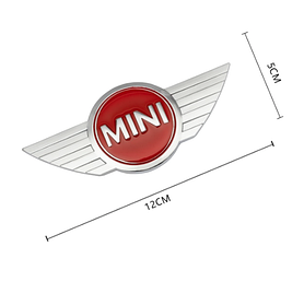 Емблема MINI (Міні) 120 mm (значок, наклейка, логотип на капот багажник) Сріблясто-Червона