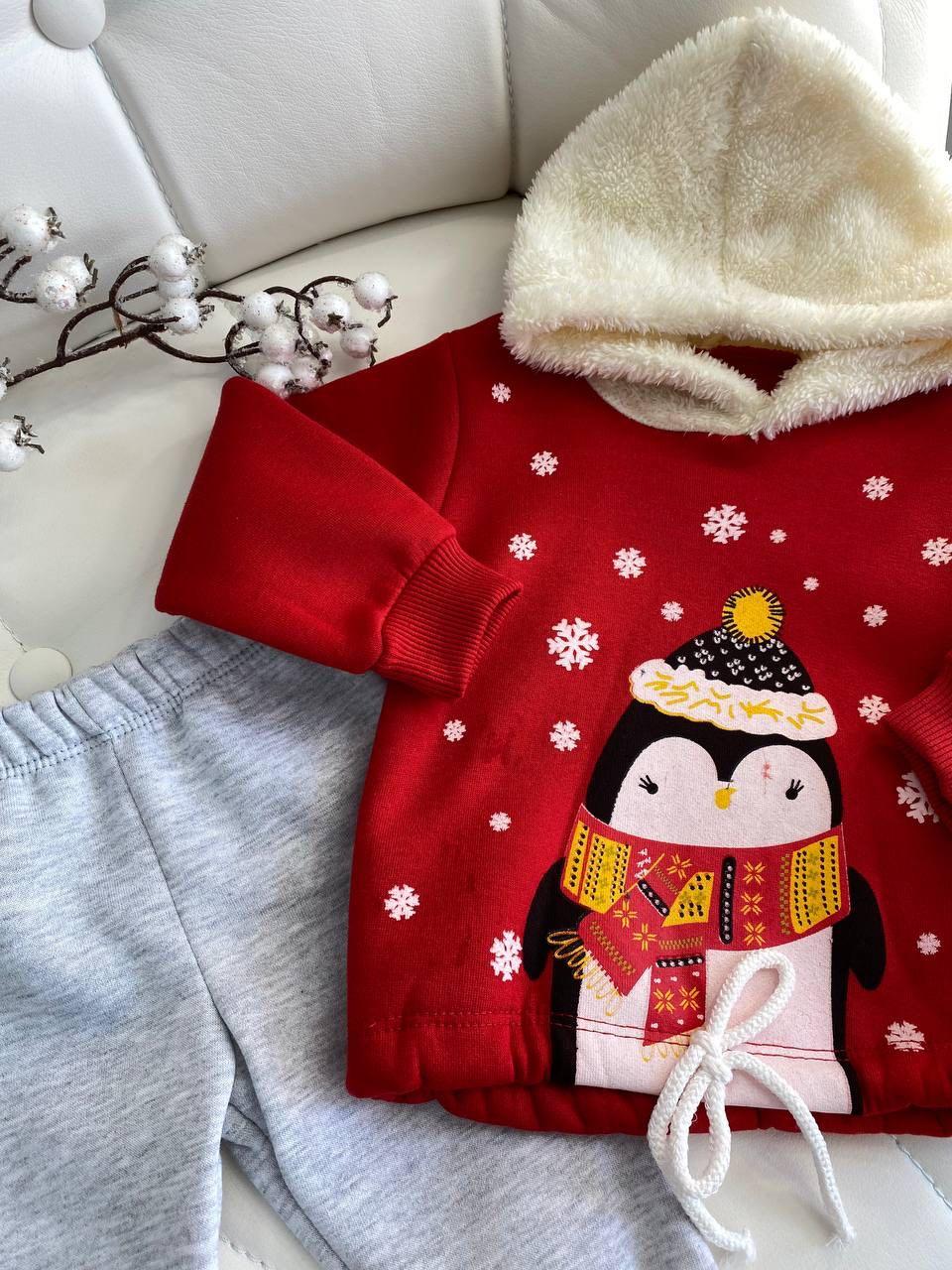 Дитячий новорічний костюм комплект із пінгвіном Червоний 372 Baby Lux , Красный, Унисекс, Зима, 12/18 мес., фото 1