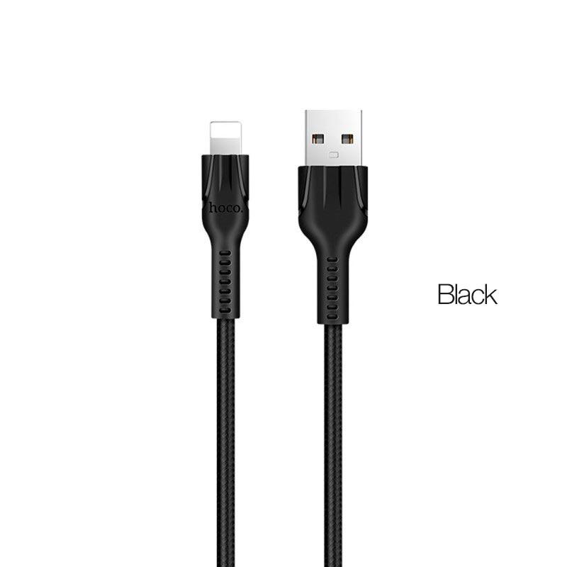 Кабель Usb Lightning HOCO U31 Benay 2.4 A 1.2 m (круглий, тканинний) Black, фото 1