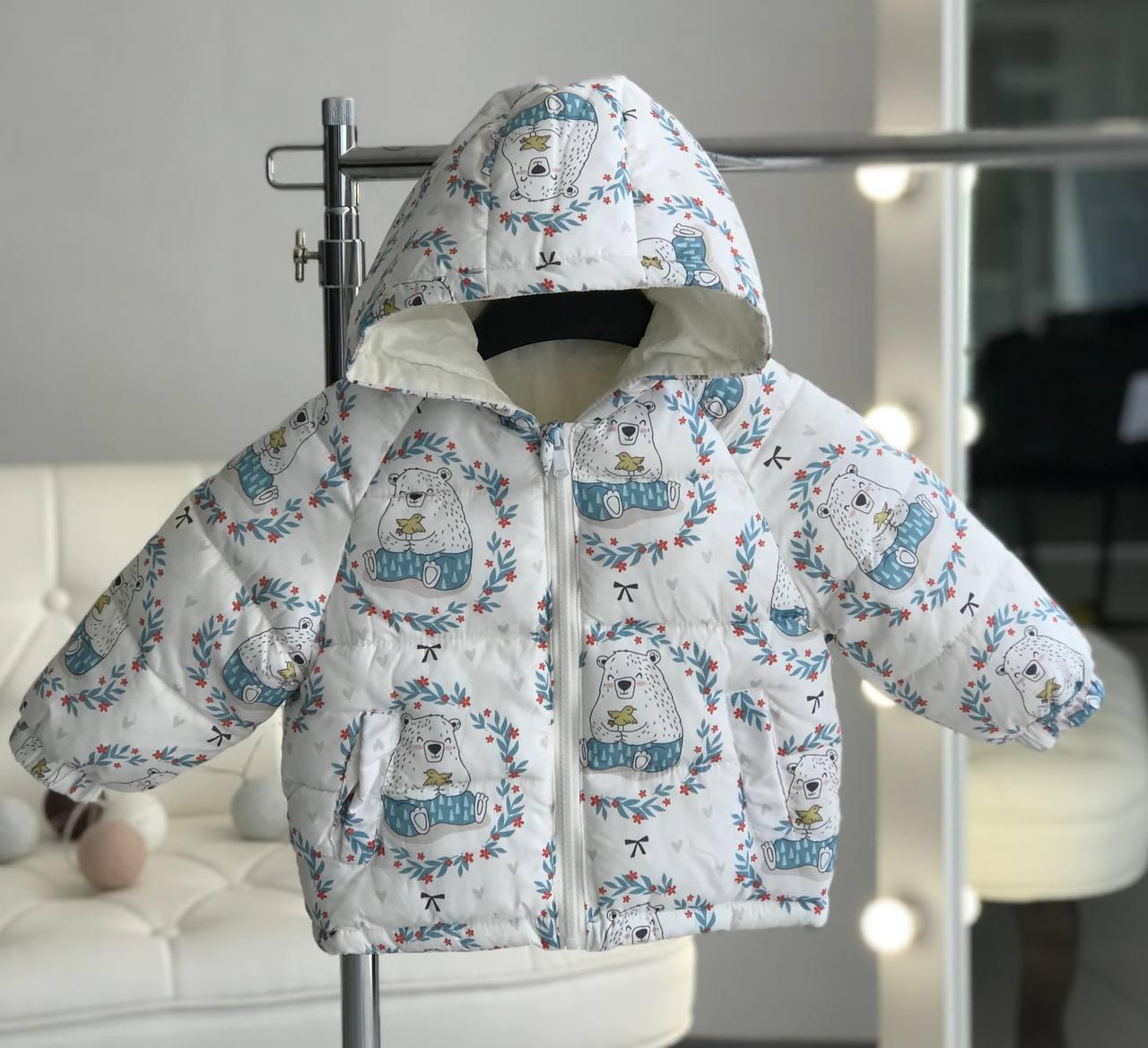 Дитяча куртка демісезонна з ведмедиками Біла 17758-02 159, Белый, Унисекс, Весна Осень, 2 года, фото 1