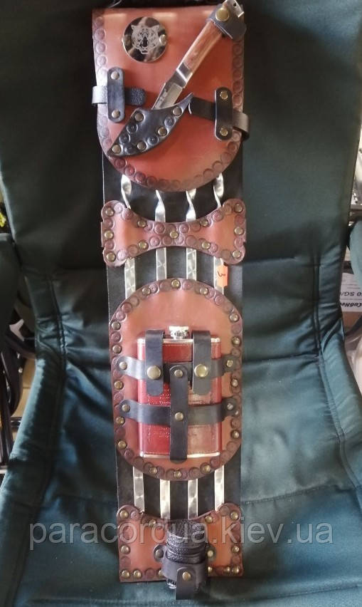 Шкіряний набір із шамурами, ножем, фляга та 4 чарки No3