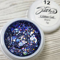 Глиттерный гель (с блестками) темно-синий галограмный для ногтей Sweet Nails Stars №12 5 грамм
