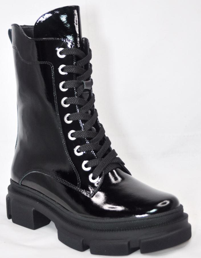 Розміри 36, 37, 38, 39, 40  Зимові жіночі лакові шкіряні черевики на хутрі, на платформі, чорні  Rivana 1110