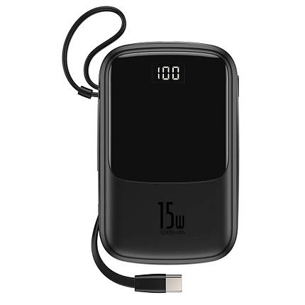 Power bank 10000 мАг 3 А 15 Вт Type-C чорний Baseus Qpow PPQD-A01, фото 1
