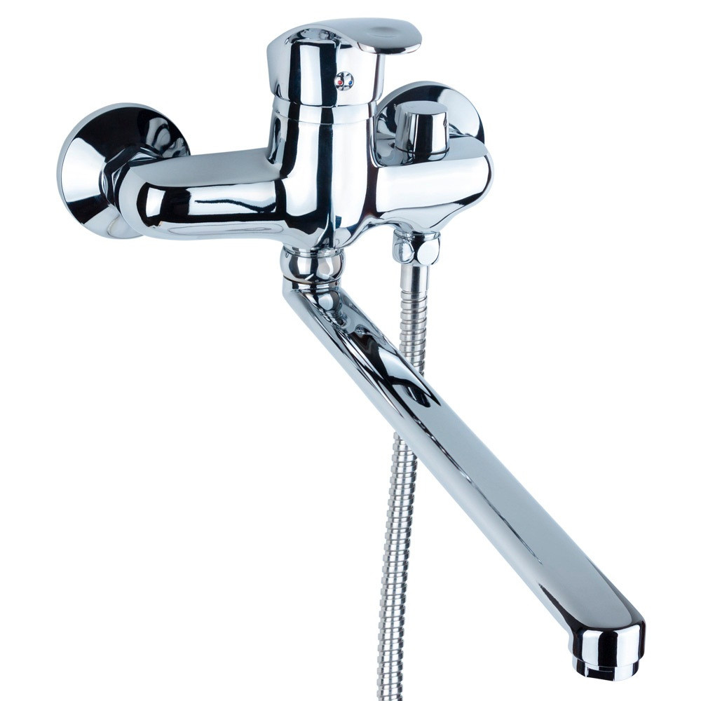 Змішувач NL Ø40 для ванни гусак прямий 350мм дивертор вбудований картріджний AQUATICA (NL-2C243C)