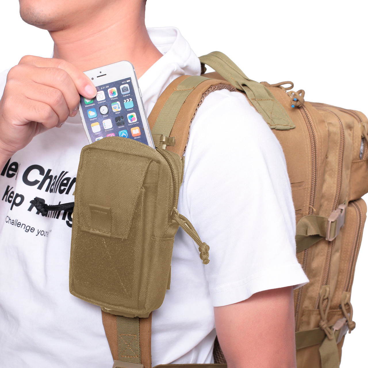 Сумка підсумок чохол для телефона на лямку рюкзака SHOULDER або на пояс пісочний койот із системою MOLLE