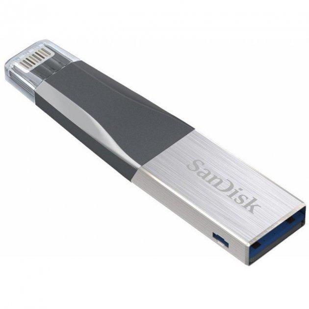 USB Флешка 2в1 64GB Lightning Apple/USB 3.0 для телефону, комп'ютера SanDisk iXpand MINI Сірий, фото 1