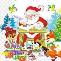 Салфетки бумажные трехслойные с новогодним рисунком Марго "Дед Мороз" 18 шт