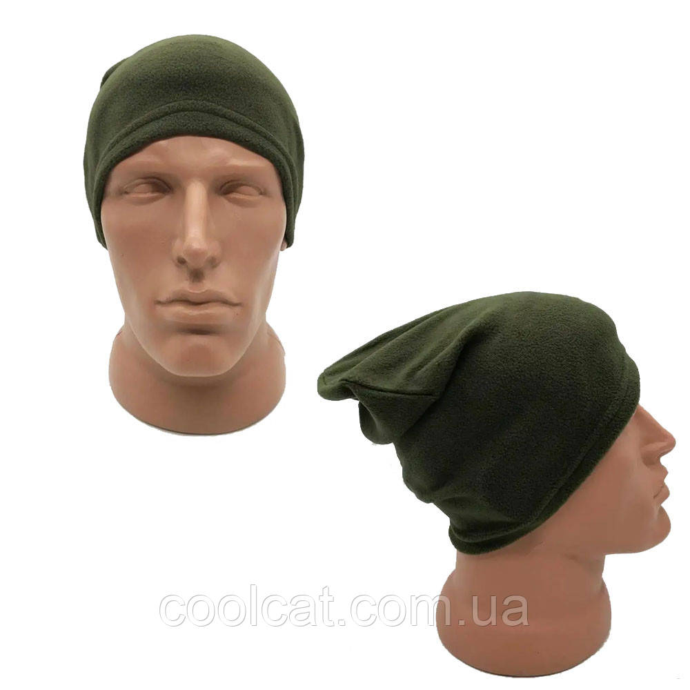 Тактична флісова шапка для ВСУ, Олива / Тепла зимова шапка / Вітрозахисна шапка для військових