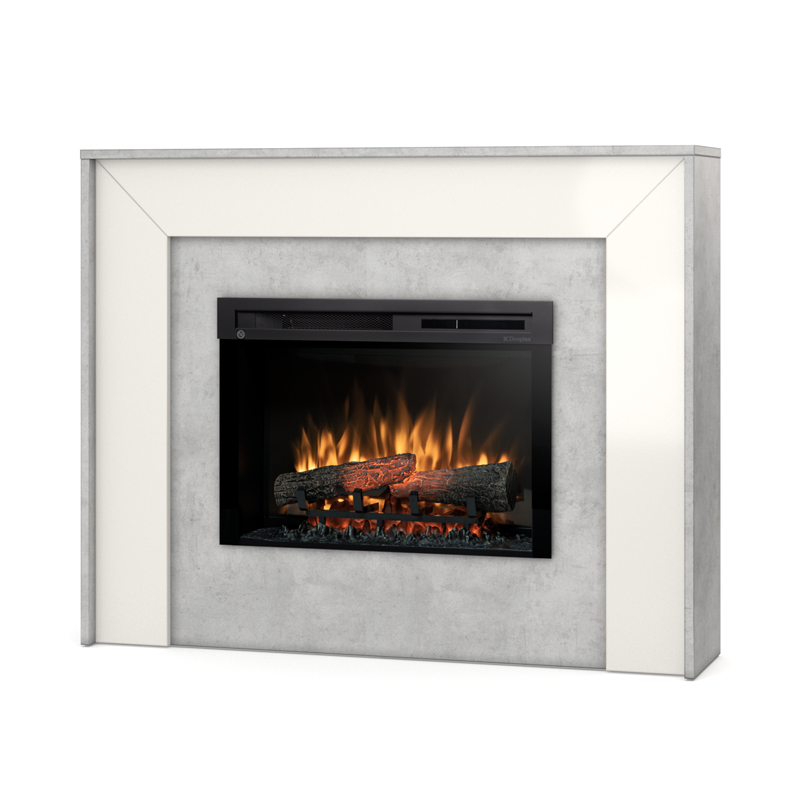 Електрокамін Zuni з 23-дюймовою вставкою Бетон / Кремово-білий глянець