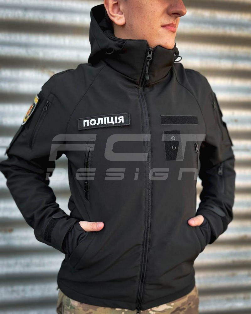 Куртка тактическая Хантер Софтшелл черная на сетке