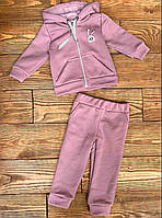 Костюм спортивный тёплый трикотажный на флисе розовый для девочки 1-2, 4-5 лет, на рост 80-86,92,110 см