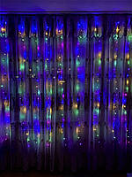 Гирлянда штора (3*2 м 200 диодов) на окно светодиодная с пультом разноцветная новогодняя