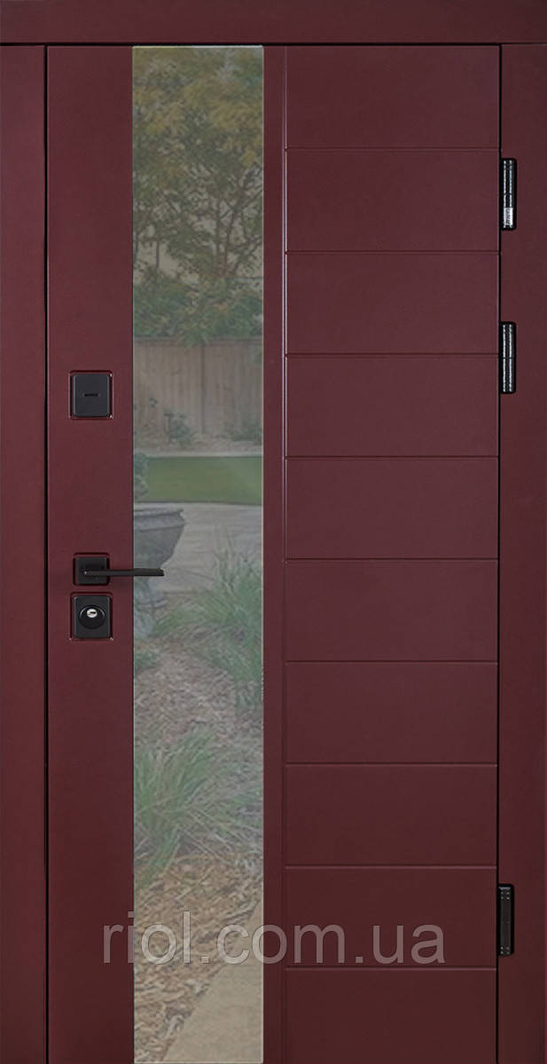 Бордові вхідні двері з терморозривом модель Ufo, фото 1