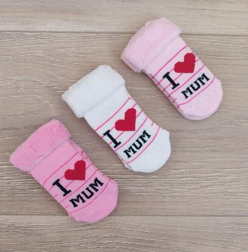 Набір теплих махрових шкарпеток для новонароджених розмір 6-8 (0-6 місяців) I love mum Turkiz textil Рожевий