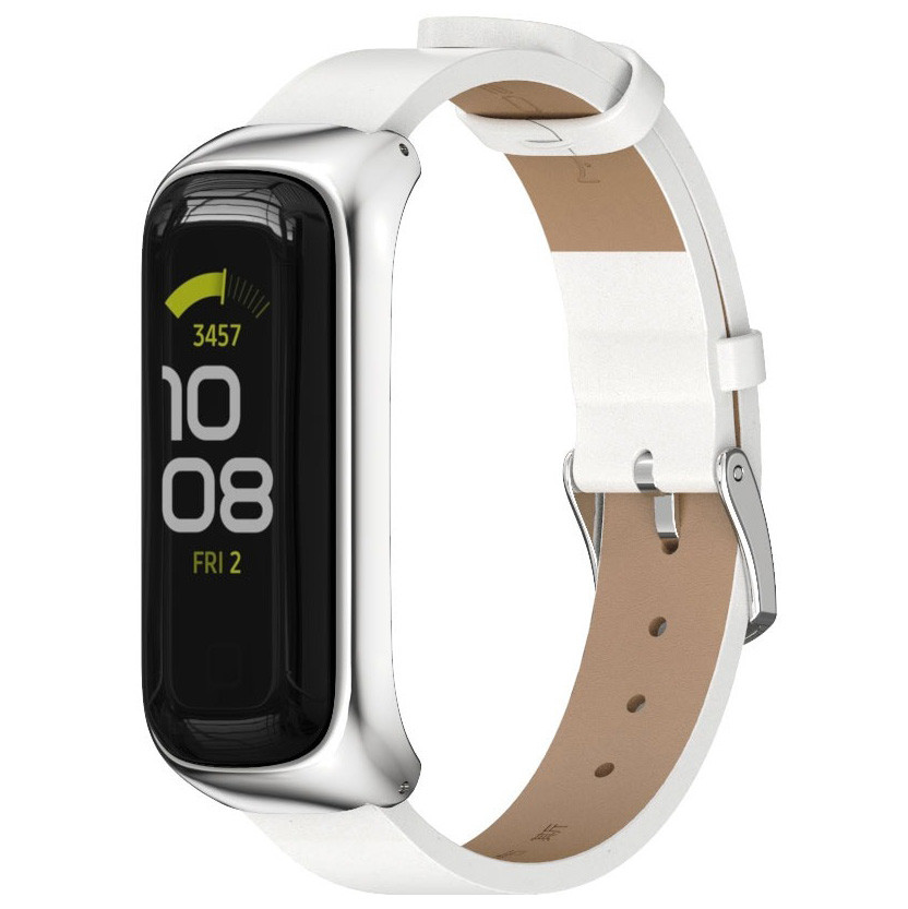 Ремінець MiJobs Leather Strap для Samsung Galaxy Fit2 SM-R220 White / Silver