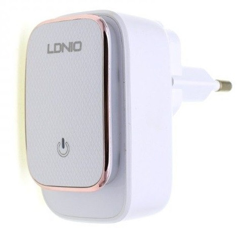 Мережевий адаптер Ldnio Micro USB Cable Touch Light A2205 для зарядки, пластик+метал, 2 х USB, 2.4A, Білий