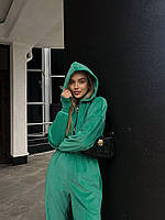 Прогулочный бахатный комбинезон в спортивном стиле с капюшоном и молнией на груди (р. 42-44) 66KO2431Q Зеленый