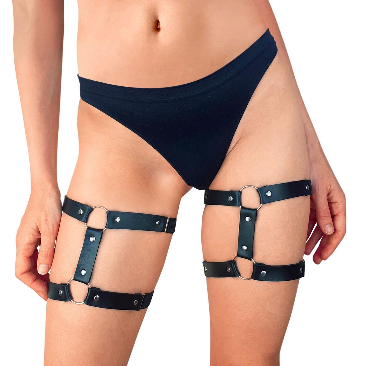 Гартери на ногу з натуральної шкіри Art of Sex — Kristina Leg Garters (2 шт.), колір чорний, фото 1