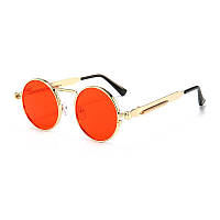 Круглые Солнцезащитные очки стимпанк Ретро винтажные Стильные панк (Red- Gold)