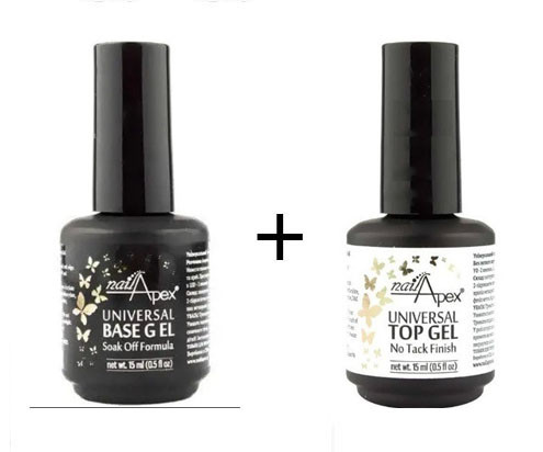 Каучукова база та топ без липкого шару каучуковий Universal NailAplex, по 15 мл, фото 1