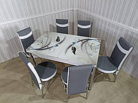 Обеденный Комплект раскладной стол и 6 стульев. Калёное стекло Турция